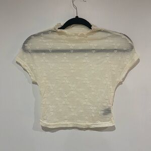 Short Sleeve Sheer Floral Lace Crop Top